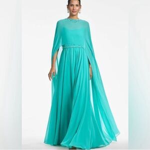 Sachin + Babi Blue 3/4 Sleeve Crew Neck Maxi Gown